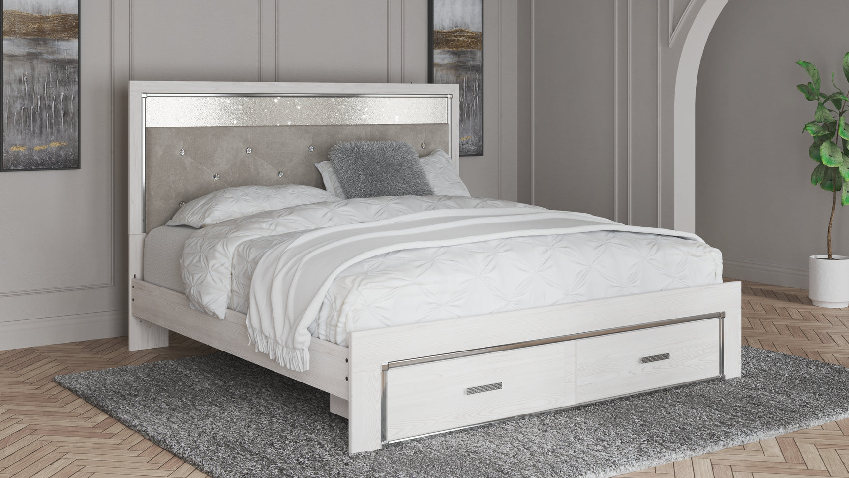 Altyra White King Upholstered Storage Bed - Ornate Home