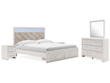 Altyra White King Upholstered Storage Bedroom Set with Dresser, Mirror and 2 Nightstands (Online Special Price) - Ornate Home