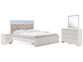 Altyra White King Upholstered Storage Bedroom Set with Dresser, Mirror and 2 Nightstands (Online Special Price) - Ornate Home