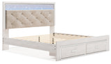 Altyra White King Upholstered Storage Bedroom Set with Dresser, Mirror and 2 Nightstands - Ornate Home