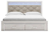 Altyra White King Upholstered Storage Bedroom Set with Dresser, Mirror and 2 Nightstands - Ornate Home