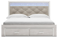 Altyra White King Upholstered Storage Bedroom Set with Dresser, Mirror and 2 Nightstands - Ornate Home
