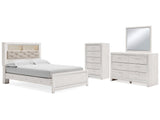 Altyra White Queen Bookcase Panel Bedroom Set with Dresser, Mirror and Chest - Ornate Home