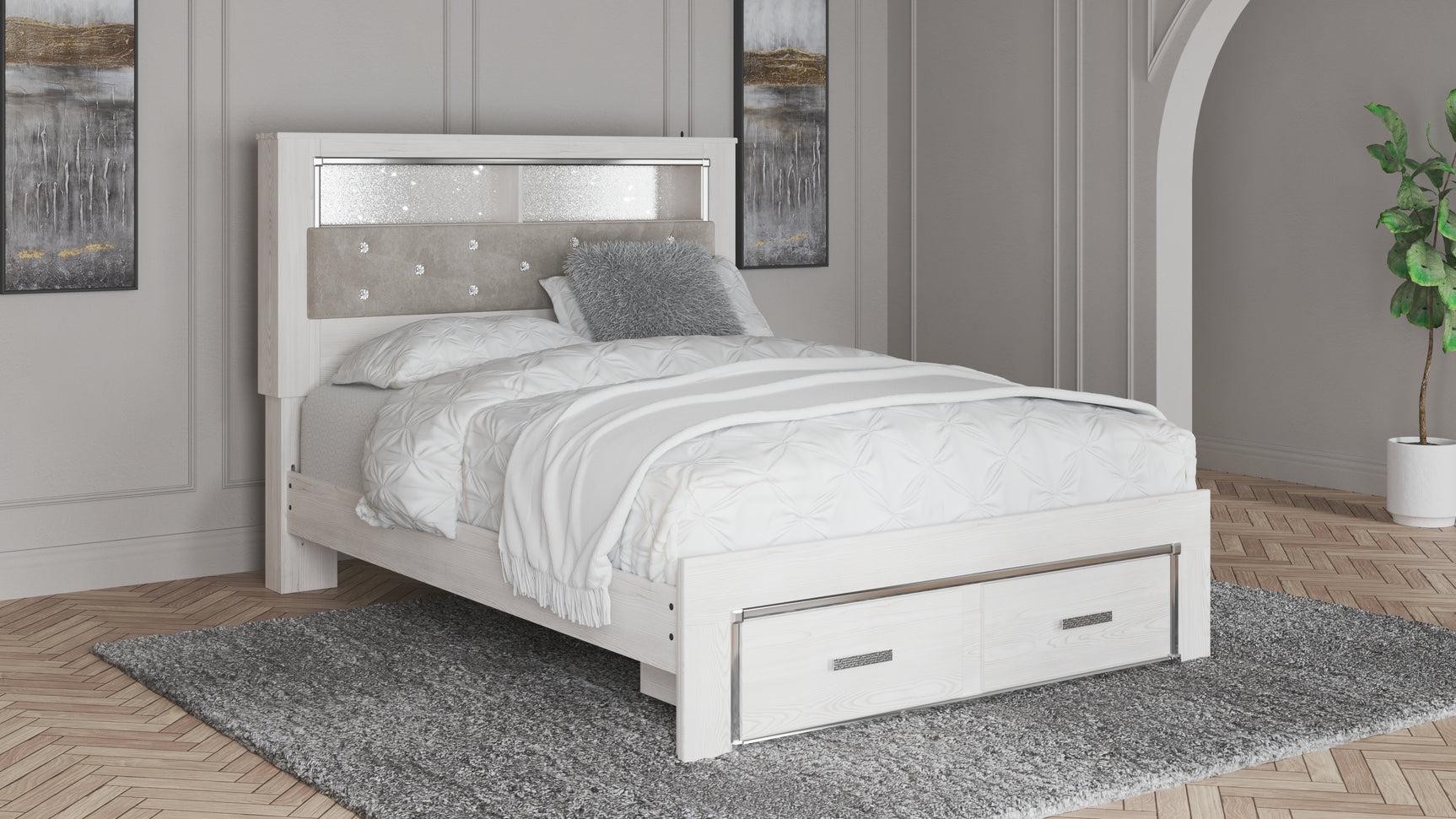 Altyra White Queen Bookcase Storage Bed, Dresser and Mirror (Online Special Price) - Ornate Home
