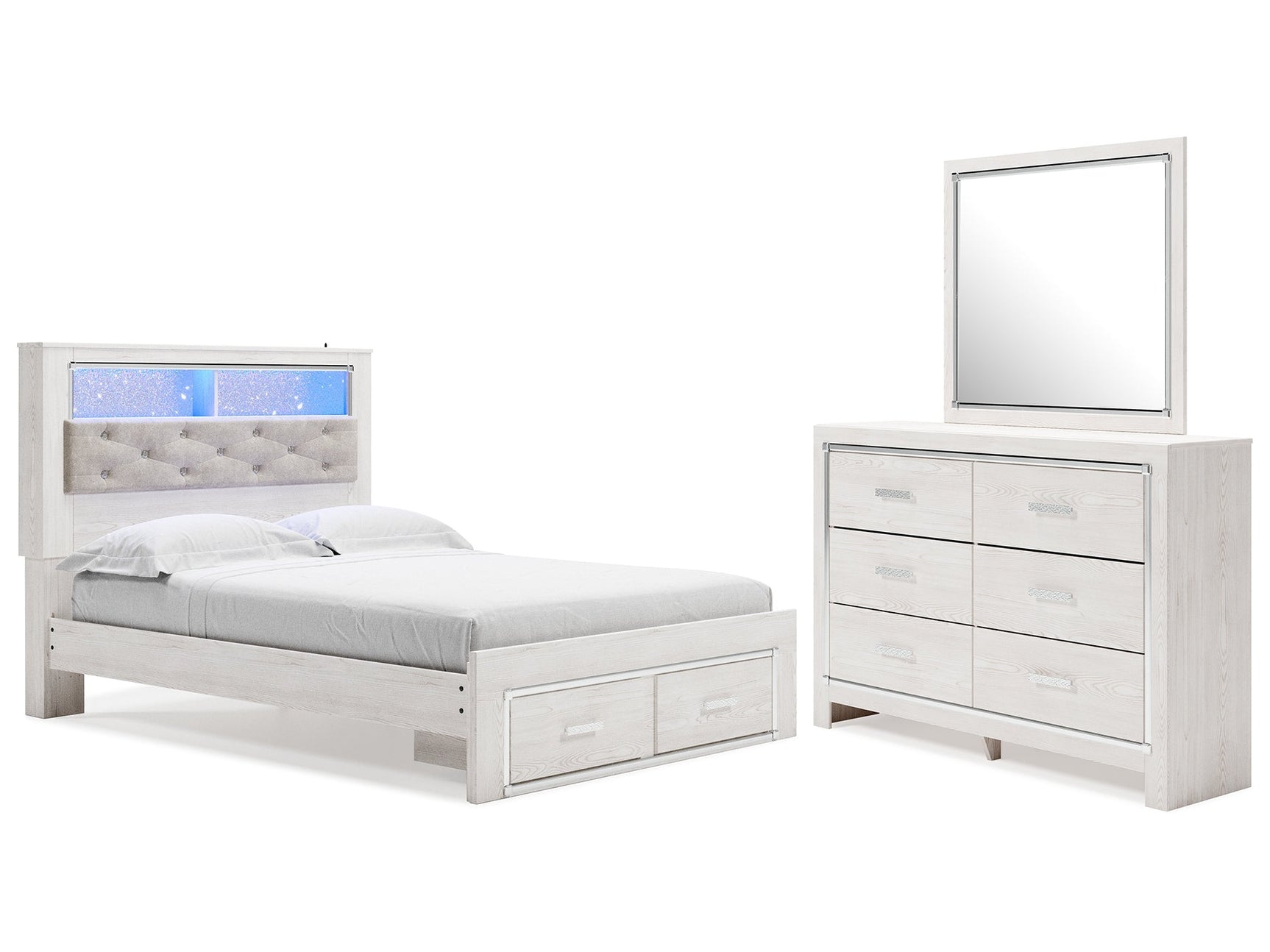 Altyra White Queen Panel Storage Bed, Dresser, Mirror and 2 Nightstands - Ornate Home