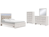 Altyra White Queen Panel Storage Bedroom Set with Dresser, Mirror and Chest - Ornate Home