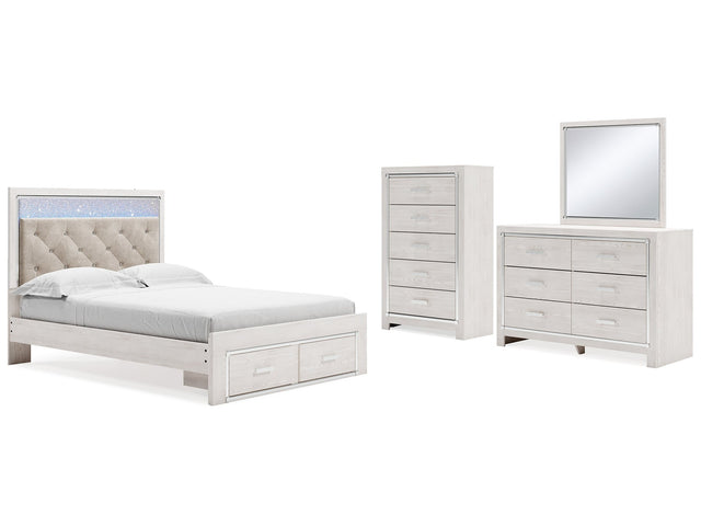 Altyra White Queen Panel Storage Bedroom Set with Dresser, Mirror and Chest - Ornate Home