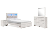 Altyra White Queen Panel Storage Bedroom Set with Dresser, Mirror and Nightstand - Ornate Home
