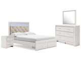 Altyra White Queen Panel Storage Bedroom Set with Mirrored Dresser and Nightstand (Online Special Price) - Ornate Home