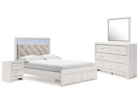 Altyra White Queen Panel Storage Bedroom Set with Mirrored Dresser and Nightstand - Ornate Home