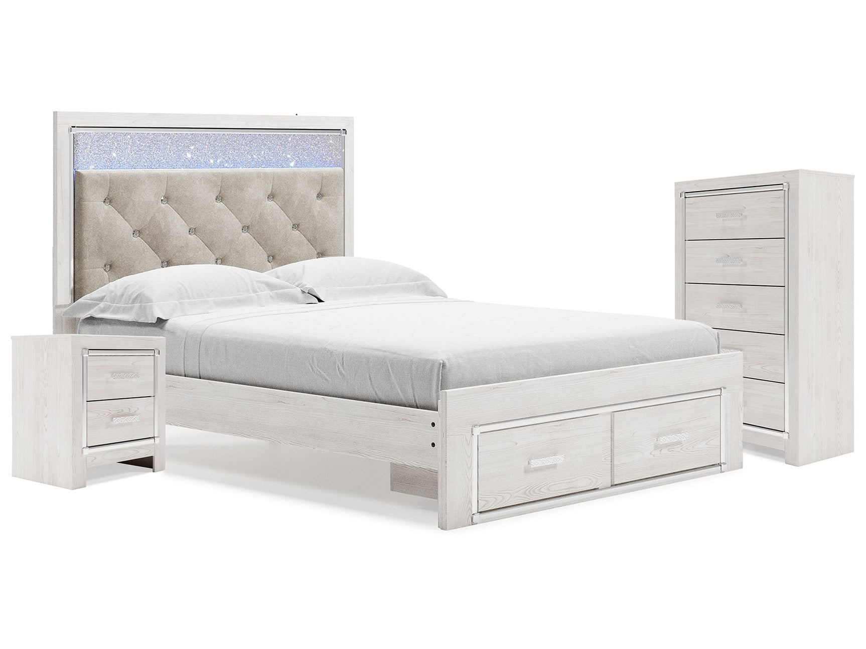 Altyra White Queen Storage Bedroom Set with Chest and Nightstand - Ornate Home