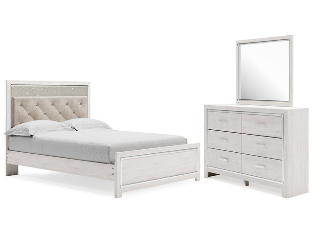 Altyra White Queen Upholstered Panel Bed, Dresser and Mirror (Online Special Price) - Ornate Home