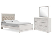 Altyra White Queen Upholstered Panel Bed, Dresser and Mirror - Ornate Home