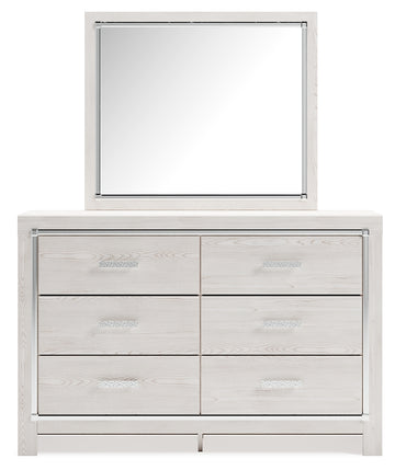Altyra White Queen Upholstered Panel Bed With Bookcase, Dresser and Mirror - Ornate Home
