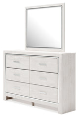 Altyra White Queen Upholstered Panel Bed With Bookcase, Dresser and Mirror - Ornate Home