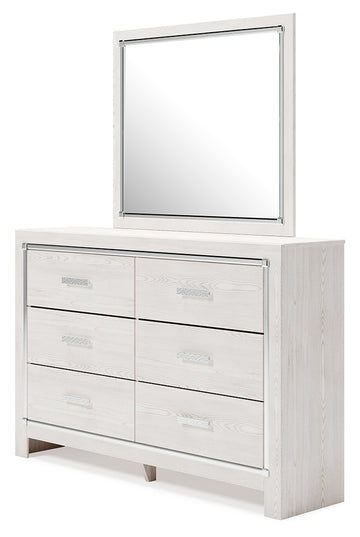 Altyra White Queen Upholstered Panel Bed With Bookcase, Dresser and Mirror - Ornate Home