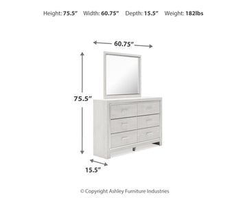 Altyra White Queen Upholstered Panel Bed With Bookcase, Dresser and Mirror - Ornate Home