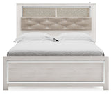 Altyra White Queen Upholstered Panel Bed With Bookcase, Dresser and Mirror - Ornate Home