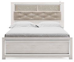 Altyra White Queen Upholstered Panel Bed With Bookcase, Dresser and Mirror - Ornate Home