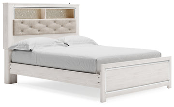 Altyra White Queen Upholstered Panel Bed With Bookcase, Dresser and Mirror - Ornate Home