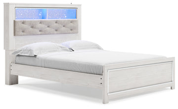 Altyra White Queen Upholstered Panel Bed With Bookcase, Dresser and Mirror - Ornate Home