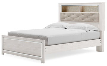 Altyra White Queen Upholstered Panel Bed With Bookcase, Dresser and Mirror - Ornate Home