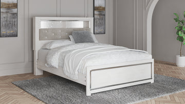 Altyra White Queen Upholstered Panel Bed With Bookcase, Dresser and Mirror - Ornate Home