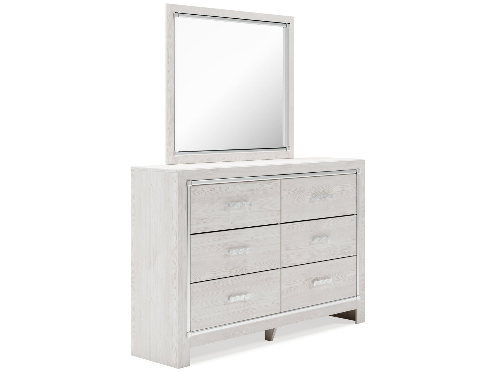 Altyra White Queen Upholstered Panel Bedroom Set with Dresser, Mirror, Chest and 2 Nightstands - Ornate Home
