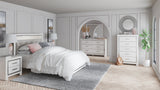 Altyra White Queen Upholstered Panel Bedroom Set with Dresser, Mirror, Chest and 2 Nightstands - Ornate Home