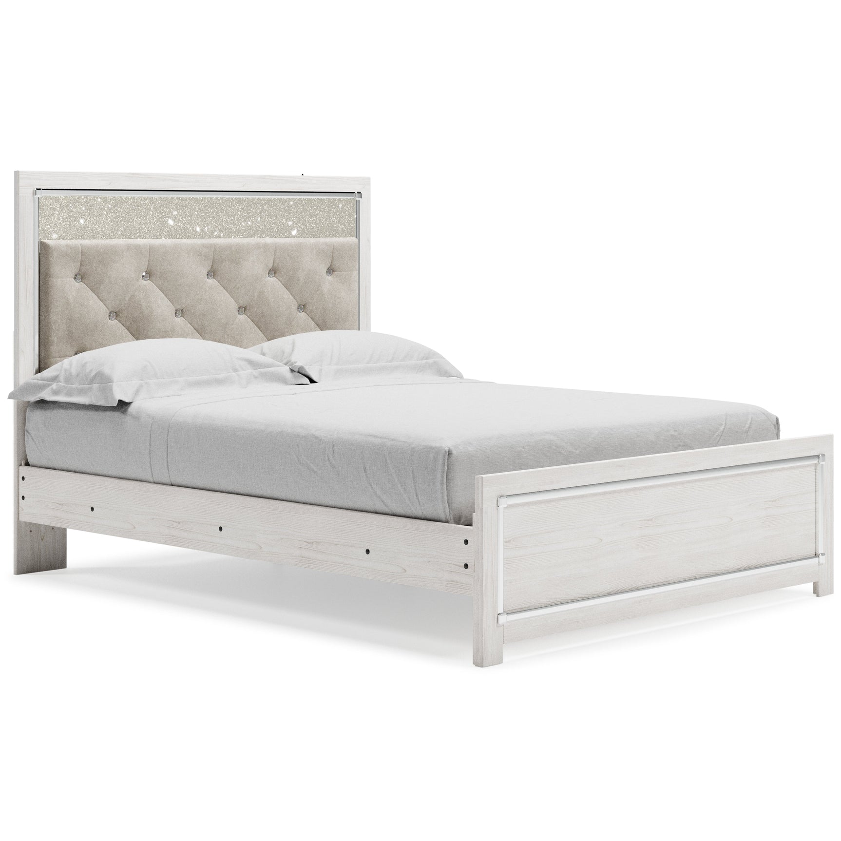 Altyra White Queen Upholstered Panel Bedroom Set with Dresser, Mirror, and Chest (Online Special Price) - Ornate Home