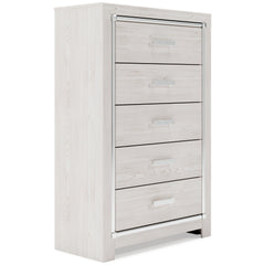 Altyra White Queen Upholstered Panel Bedroom Set with Dresser, Mirror, and Chest - Ornate Home