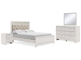 Altyra White Queen Upholstered Panel Bedroom Set with Dresser, Mirror, and Nightstand - Ornate Home