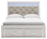 Altyra White Queen Upholstered Panel Storage Bed, Dresser and Mirror (Online Special Price) - Ornate Home