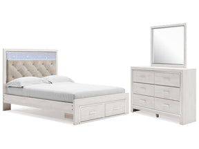 Altyra White Queen Upholstered Panel Storage Bed, Dresser and Mirror - Ornate Home