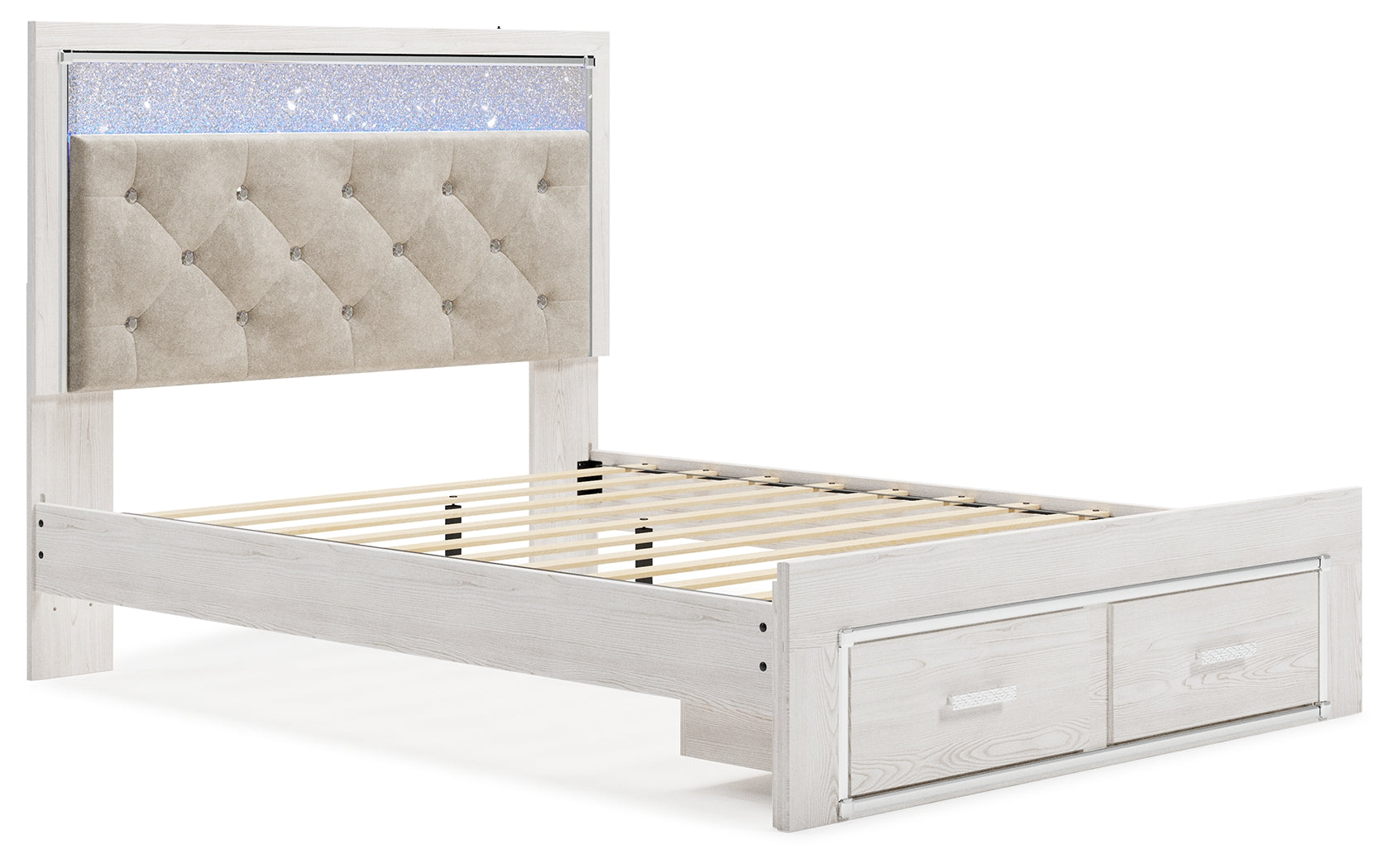 Altyra White Queen Upholstered Panel Storage Bed, Dresser and Mirror - Ornate Home