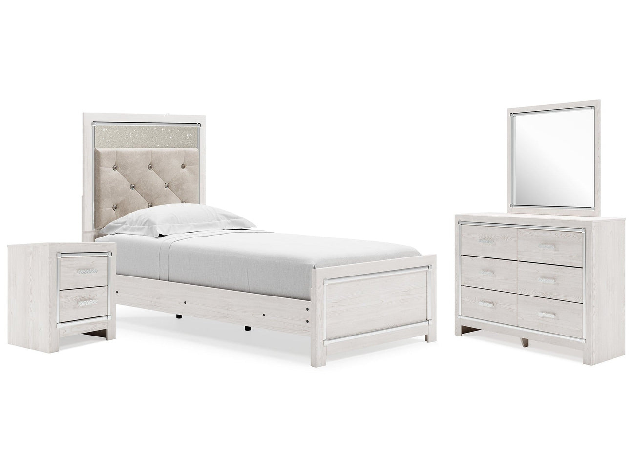 Altyra White Twin Panel Bedroom Set with Dresser, Mirror and Nightstand (Online Special Price) - Ornate Home