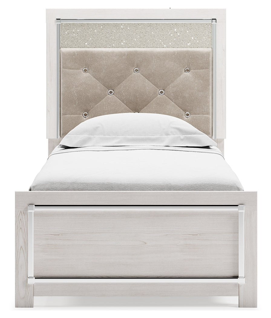 Altyra White Twin Upholstered Panel Bed and 2 Nightstands (Online Special Price) - Ornate Home