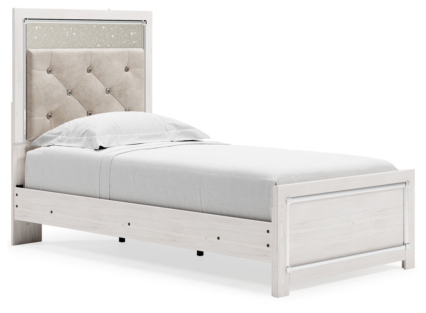 Altyra White Twin Upholstered Panel Bed and 2 Nightstands (Online Special Price) - Ornate Home