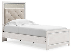 Altyra White Twin Upholstered Panel Bed and 2 Nightstands - Ornate Home