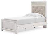 Altyra White Twin Upholstered Panel Bed and 2 Nightstands - Ornate Home