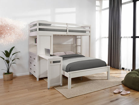 Aludra White Loft Bed w/ Full Bed - Ornate Home