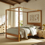 Alva Oak Queen Wood Canopy Platform Bed - Ornate Home