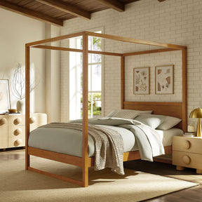 Alva Oak Queen Wood Canopy Platform Bed - Ornate Home