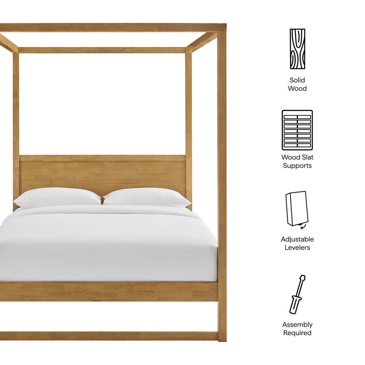 Alva Oak Queen Wood Canopy Platform Bed - Ornate Home