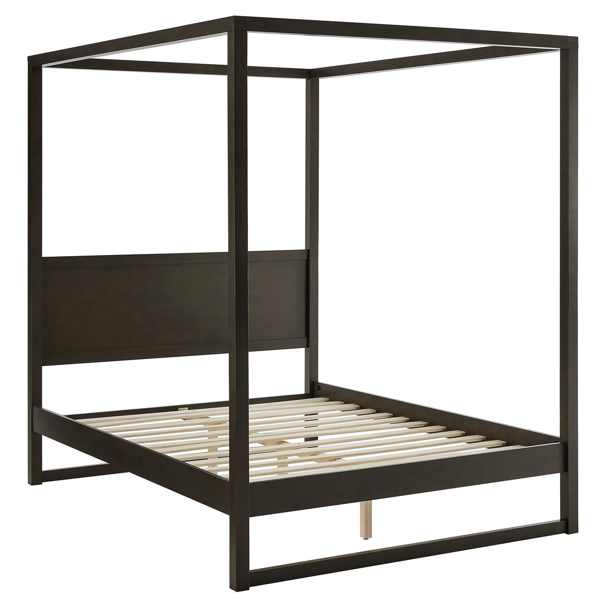 Alva Smoked Oak King Wood Canopy Platform Bed - Ornate Home