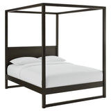 Alva Smoked Oak King Wood Canopy Platform Bed - Ornate Home