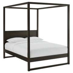 Alva Smoked Oak King Wood Canopy Platform Bed - Ornate Home