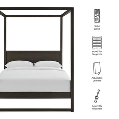 Alva Smoked Oak King Wood Canopy Platform Bed - Ornate Home