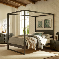 Alva Smoked Oak Queen Wood Canopy Platform Bed - Ornate Home
