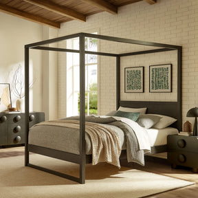 Alva Smoked Oak Queen Wood Canopy Platform Bed - Ornate Home